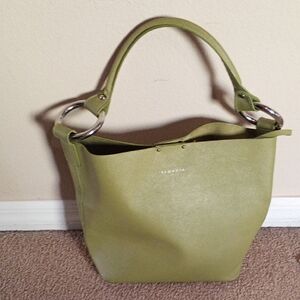 SEQUOIA Paris Made In France Stylish Leather Light Green Tote Bag W/Pouch